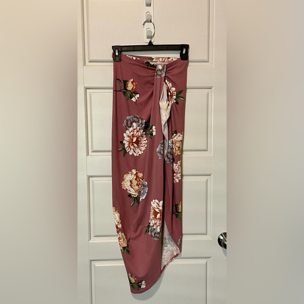 Pink Floral Split Thigh Skirt- Small/New